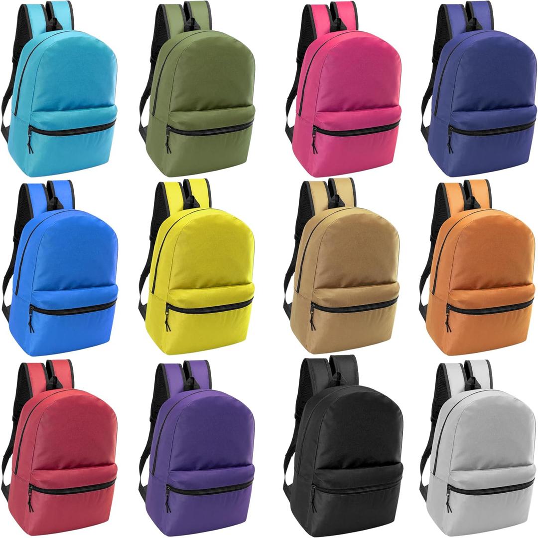 20-Pack 17" School Backpacks for Kids - Backpacks in Bulk for Elementary, Middle, and High School Students, 12 Assorted Colors