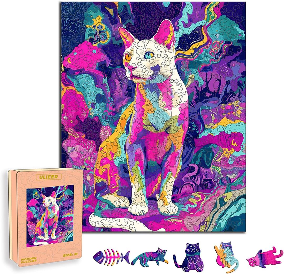 Wooden Puzzles for Adults, Cat Jigsaw Puzzles, Unique Animal Adult Puzzles, Irregular Creative Gift for Family Game,Christmas Birthday Gifts Home Decor