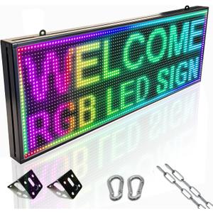 P10 Programmable Indoor/Outdoor LED Sign,39x14 Inch WiFi Controlled Digital Sign,Full Color High Brightness Scrolling Message Electronic Display,for Business Advertising