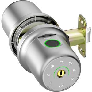ThorBolt G1 Fingerprint Door Knob Lock with Keypad Biometric Door Knob Auto-Lock 4* AAA Alkaline Batteries Interior Door Lock for Bedroom, Garage, Office, Pantry Door Silver