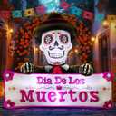 DomKom 6FT Halloween Inflatable Blow Up Decorations, Dia de Los Muertos Day of Dead Banner, Build-in LED Lights Holiday Blow Up Yard Decoration for Halloween Party Outdoor Garden Yard Lawn Decor