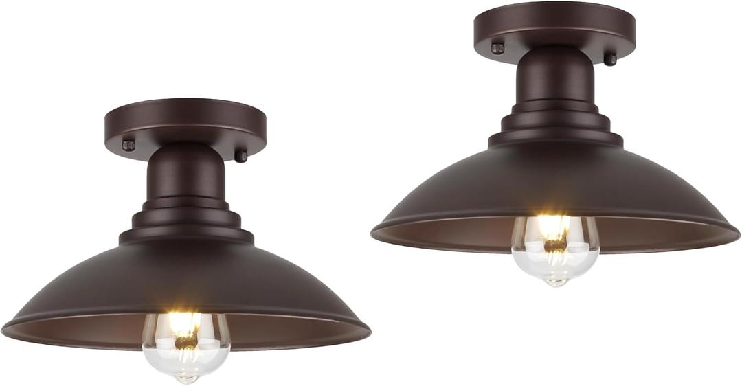 GOLDHILL Bronze With Gold Semi Flush Mount Ceiling Light Fixture 2 Pack, Outdoor Ceiling Mount Fxture with E26 Based Socket, Round Metal Exterior Semi Flush Mount Light for Hallway Foyer Kitchen Porch Bathroom
