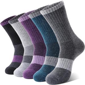 Anlisim Merino Wool Hiking Socks for Women Thermal Winter Warm Boot Work Cushion Socks 5 Pairs (Medium)