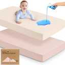 Waterproof Crib Mattress Protector Cover Fitted - 2-Pack Quiet Baby Mattress Topper Crib Sheets, 52" x 28" Soft Quilted Cotton Baby Sheet, Easy Fit, Durable Toddler Liner (Cameo)