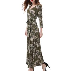 Aphratti Womens 3/4 Sleeve V Neck Faux Wrap Maxi Dress Summer Casual Beach (XXL)