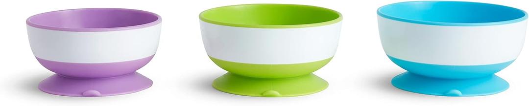 Munchkin Stay Put Suction Bowls for Baby and Toddler, 3 Pack, Blue/Green/Purple, 3 Count