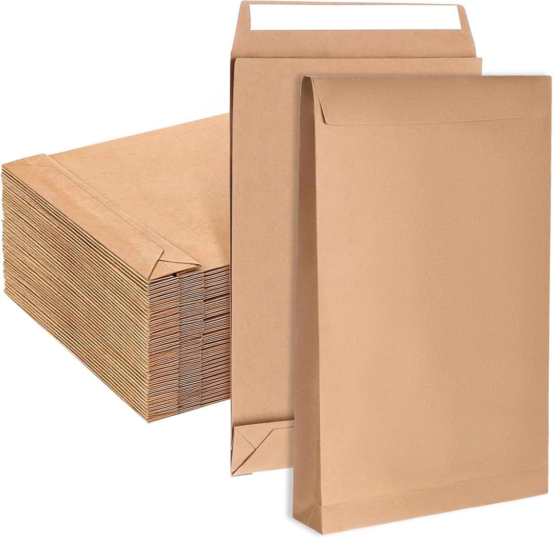 9.4"x13.2" Catalog Envelopes, 25 Pack, Document Envelopes with Self Seal Closure, Heavyweight 28 lb Paper, Self Sealing Envelopes for Mailing, Filing and Organizing, Brown Kraft