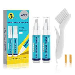 NADAMOO Grout Pen Gray - 2 Large Size 20ml Tile Grout Paint Pen - Restore Grout Line - 2 Replacement Nibs and 1 Cleaning Brush