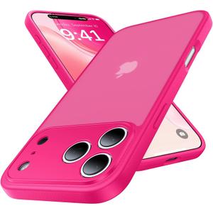 for iPhone 17 Pro Case, [Ribbed Non-Slip Sides] [Military-Grade Drop Protection] [Full Camera Protection] Anti-Yellow Soft-Touch Shockproof Slim Phone Case for iPhone 17 Pro, Hotpink