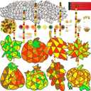 WorldBazaar Fall Pumpkin Suncatchers Craft for Kids 24 Sets Thanksgiving Window Art Suncatchers Ornaments Decoration Harvest Classroom Activity Party Supplies