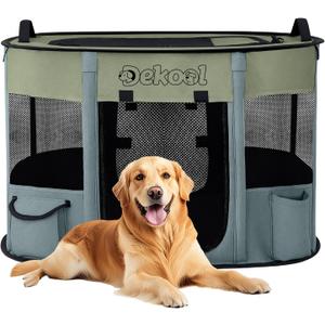 Foldable Dog Cat Playpen, Portable Dog Crate for Puppies, Cat, Puppy Play Pen for Indoors, Kennel Tent Crate for Indoor Outdoor Travel Camping Use with Carrying Case (Green, L)