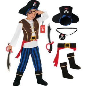 Morph Pirate Costume Boys, Black And White Pirate Costume Kids, Boys Halloween Costumes, Halloween Costumes For Kids, Small (4-6 Years, Blue)