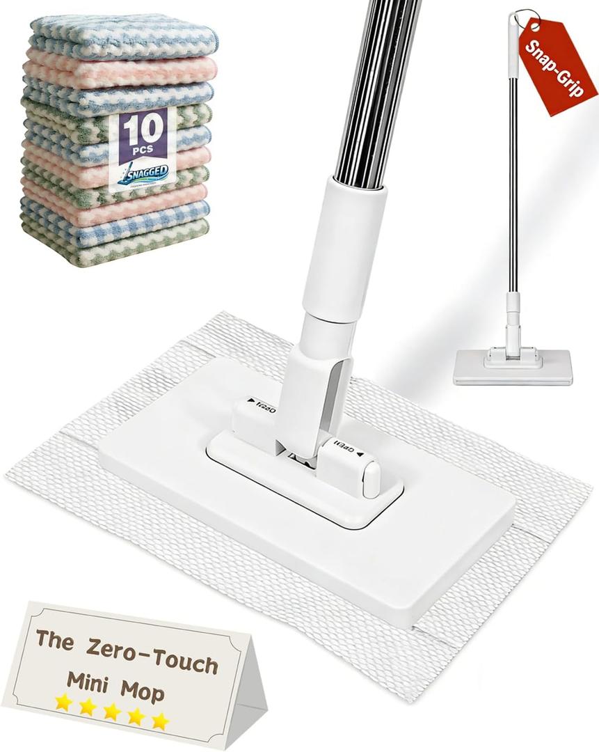 Convenient Any Cloth Changing Mini Lazy Snap Grip Mop Wet and Dry Click on Automatic Gripping Zero Touch for Home Use Portable Quick Small Cleaning Clip Set Hands Free Dust Kitchen Floor