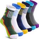6 Pairs Kids Boys Girls Socks Athletic Basketball Youth Sport Crew Cotton Breathable Soft Socks (5-8 Years, Color Block Stripes)