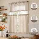 jinchan Kitchen Curtains and Valances Set Striped Tier Curtains Ticking Stripe Linen Curtains Pinstripe Cafe Curtains 36 Inch for Living Room Bathroom Farmhouse 3 Pieces Set Rod Pocket Taupe on Beige