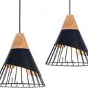 2 Pieces Modern Farmhouse Black Pendant Light Over Kitchen Island,Adjustable Wood Hanging Light Fixture,Industrial Pendant Lighting for Dining Room,Living Room,Bedroom,Hallway,Kitchen,Bar