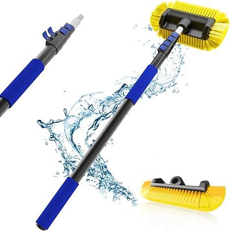 18Ft Reach Car Wash Brush with Long Handle, Car Cleaning Brush 12-Inch Soft Bristles, 3-12Foot Aluminium Telescoping Pole for Scratch-Free Cleaning RV, Car, Boats, Truck, Floors, Solar Panels