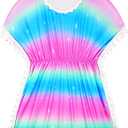 Girls Swimsuit Cover Up Size 6-7 Years Old Pink Green Gradient One Piece Cute Swimsuit Coverup