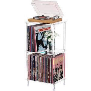 Acrylic Record Player Stand, 3-Tier Clear Turntable Table with Vinyl Record Storage, 15.75" L x 11.81" W x 30.7" H, Modern Side Table/End Table