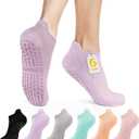 6 Pairs Grip Pilates Socks with Grip for Women, Non Slip Yoga Grippy Socks for Barre Workout Elderly Hospital Gifts (5-9, 6 Pair - Black/Grey/Pink/Purple/Orange/Tiffany)