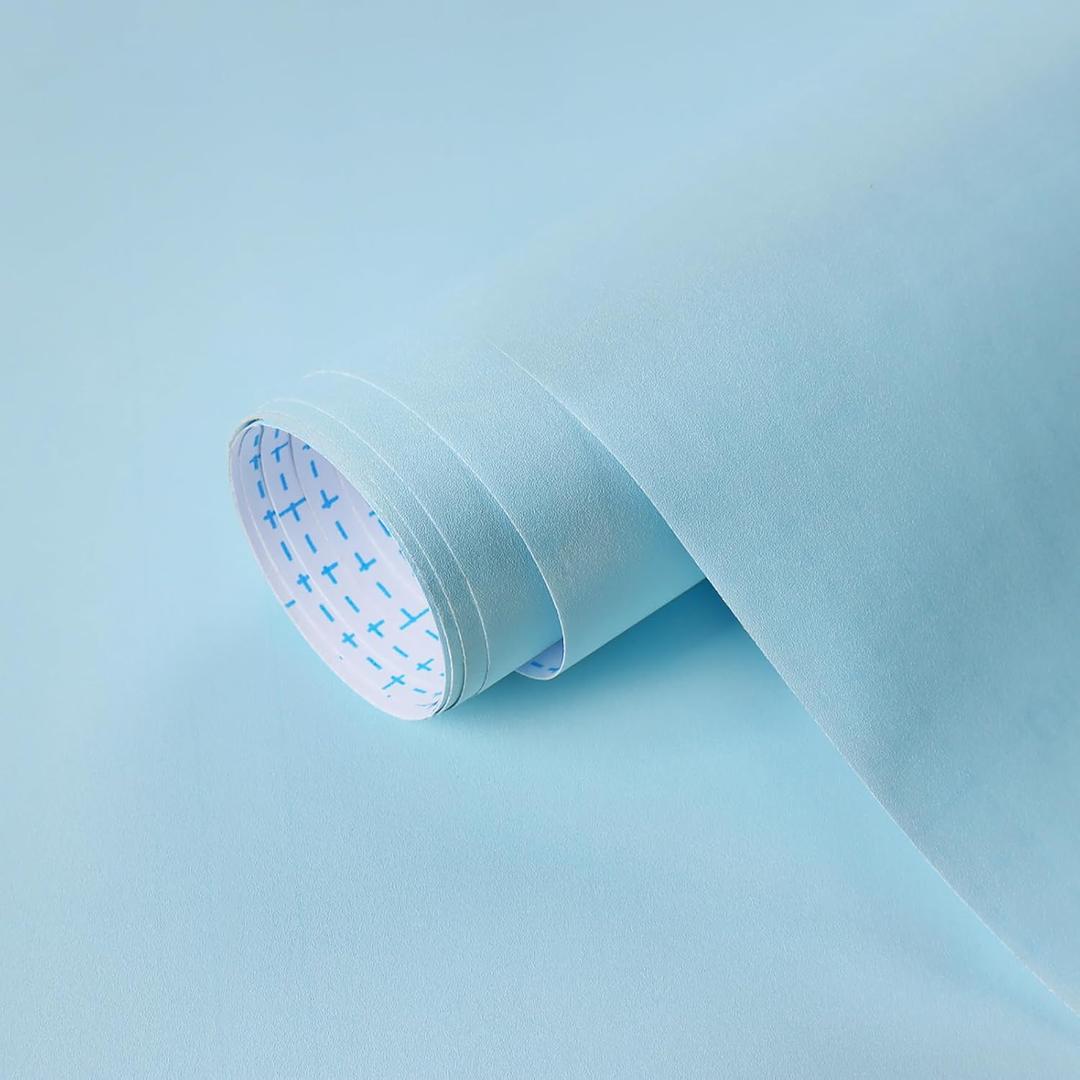 HeloHo Solid Light Blue Wallpaper Matte Textured Peel and Stick Wall Paper Modern Self Adhesive Removable Waterproof Contact Paper for Living Room Bedroom Decor 118"X15.7"