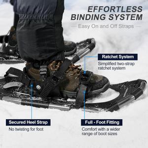 Odoland 21/25/30 Inch Snowshoes with Trekking Poles for Men Women Youth, Waterproof Snow Leg Gaiters and Carrying Bag, Lightweight Aluminum, Heel Lift, Snow Shoes Easy to Wear (21"(80-120lbs))