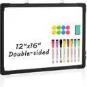 Double-Sided White Board, 12" x 16" Dry Erase Board Small Whiteboard for Wall Black Frame Portable Magnetic Hanging White Board Dry Erase for College Dorm Room, School, Home, Office