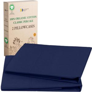 California Design Den 100% Organic Cotton Pillow Cases Standard Size/Queen Size, Set of 2, Soft & Cooling, Percale Weave Cotton Pillowcases (Navy)