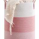 CLHMILY&Z 60L Laundry Basket Round Storage Rope Basket - 15x20.5 Inches - Pink Hamper in Bedreoom and Cute Storage Bin for Blankets, Toys, and Nursery Essentials