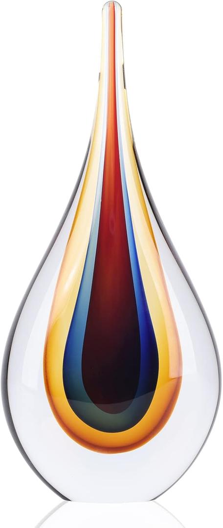 DOVDOV Blown Glass Sculpture, Collectible Stained Glass Art Statue, Unique Teardrop Ornament, Suitable for Office, Bookshelf, Dressing Table, Living Room Coffee Table, or Mantelpiece Display.