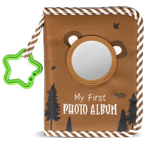 Baby's My First Family Album Soft Photo Cloth Book Brown Bear My First Book of Photos with Mirror Forest Bear Baby Memory Album Gift Holds 4x6 Pictures, Forest Brown Bear