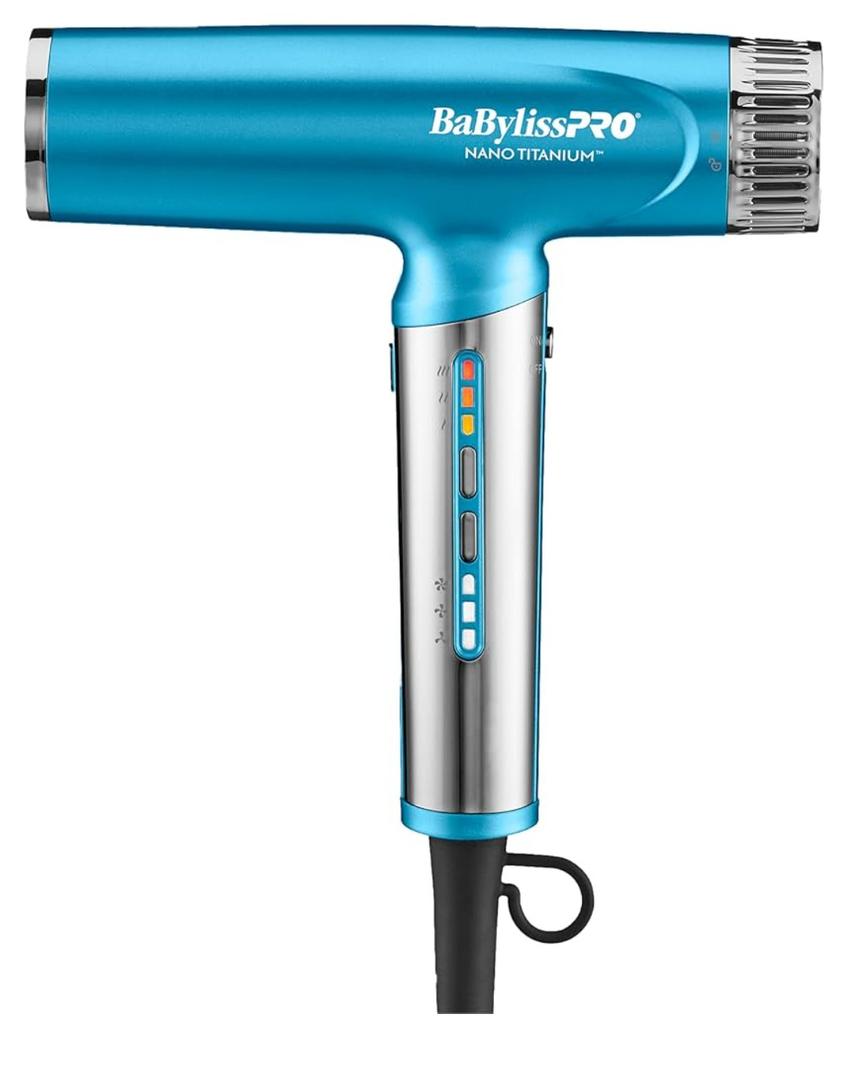 BaBylissPRO Nano Titanium Light Ionic HighSpeed Hair Dryer with Diffuser, Portable Travel Blow Dryer, Professional Styling Tool Set, 9 Heat/Speed Settings, Dual Voltage, for All Hair Types, Blue 
