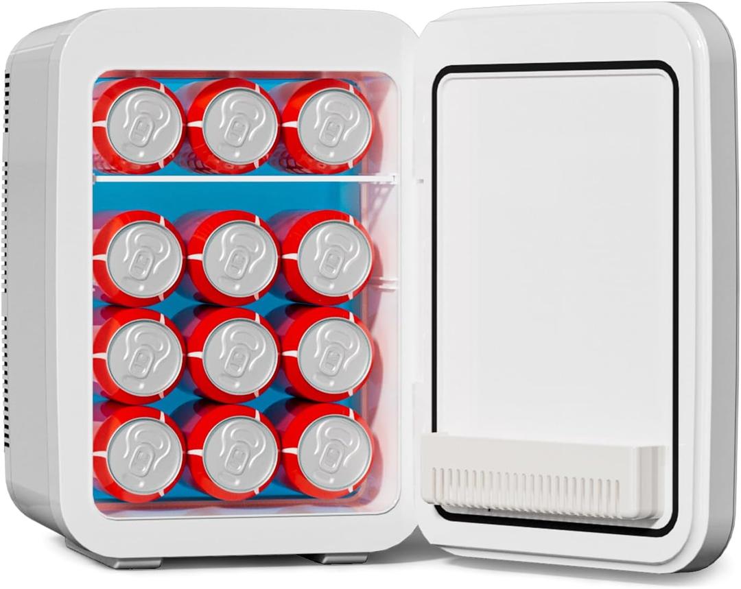 Mini Fridge for Bedroom - 10 Liter/12 Can Portable Refrigerator for Car, Office, Dorm - Quiet Cooler & Warmer for Food, Drinks, Makeup & Skincare - AC/DC Power Supply