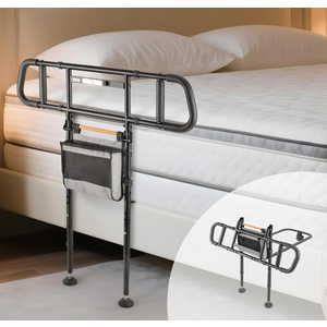 NIMOOD C5 Pro Bed Rails for Elderly Adults Safety  Foldable Bed Assist Rail with Adjustable Height, Bed Cane with NonSlip Wider Handrail, Motion Sensor Light Fits King Queen Twin Beds