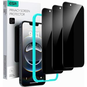 ESR 3 Pack for iPhone 16e/ iPhone 14/ iPhone 13/ iPhone 13 Pro Privacy Screen Protector, Anti-spy Tempered-Glass Privacy Screen Protector, Micro-curved Edges, Case Friendly
