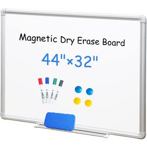 DEVELOP Magnetic White Board Dry Erase, 32 x 44 Inch, Dry Erase Board Aluminum Frame for Wall, Hanging Whiteboard with Detachable Marker Tray for Planning, Kitchen, Memo, School, Home, Office