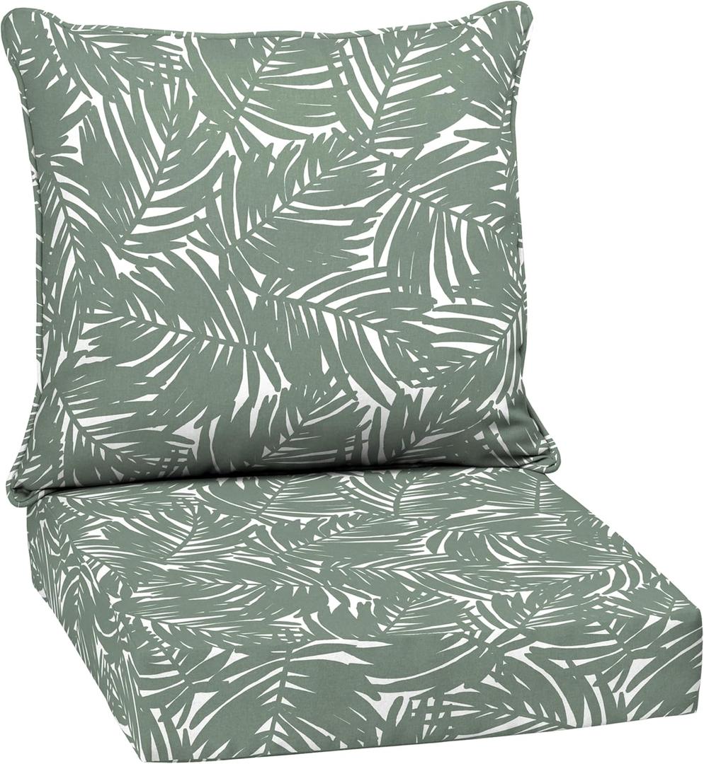 Arden Outdoor Deep Seat Cushion Set, 24 in x 24 in, Weather-Proof, Rain-Proof, Fade Resistant Patio Cushion for Chair, Sofa, and Couch Sage King Palm (1 Pack)