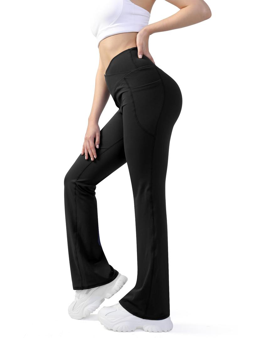 JOYCATCH Bootcut Flare Leggings with Pockets for Women, Crossover Flared Leggings Tummy Control, Stretch Casual Yoga Leggings (XS)