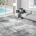 Washable Abstract Area Rug 9x12 - Contemporary Style Large Soft Living Room Bedroom Rugs Stain Resistant Non-Shedding Low Pile Accent Carpet for Indoor Dining Room Home Studio Office - Black/Grey