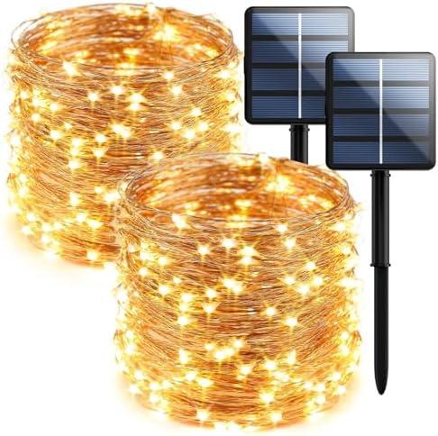 2-Pack 200 LED Solar Fairy Lights Outdoor, Upgraded Oversize Lamp Beads & Super Bright Solar String Lights Outoor, 8 Modes Solar Lights for Garden Patio Decorations
