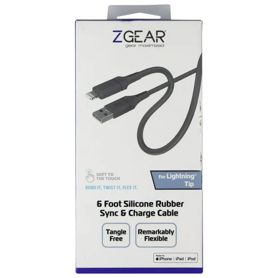 ZGEAR SILICONE CABLE LIGHTNING 6FT GREY