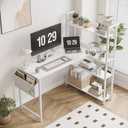 Treesland 47 Inch Computer Desk with Bookshelf, Corner Desk with Storage, L Shaped Desk, Home Office Desks, Writing Study Desk for Bedroom, White