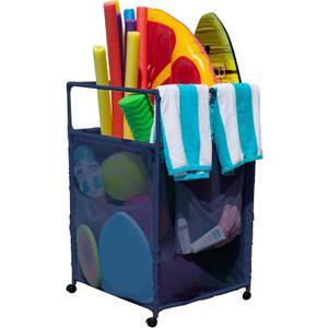 Essentially Yours Rolling Pool Noodle Storage Organizer Bin, Standard Noodle Holder, (25.4" W x 26" L x 40.5" H), Blue Style 510643