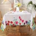 Easter Tablecloth for Rectangle Tables, Washable Spring Table Cover Printed with Colorful Easter Eggs and Cute Bunnies for Dinner Table, Indoor Outdoor Party Decoration (Rectangle, 52" x 70")