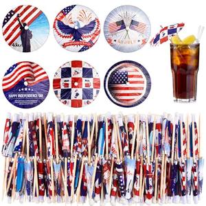 Chengu 300 Pcs 4th of July Cocktail Umbrellas for Drinks Independence Day Decoration Fruit Toothpicks Drink Umbrellas Cocktail Picks Paper Cupcake Topper Sticks for Party Appetizers Restaurant Bar