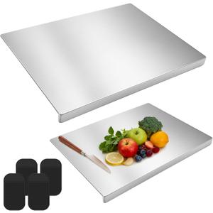Patelai 2 Pcs Stainless Steel Cutting Boards for the Kitchen, Stainless Steel Chopping Board 15 x 12/12 x 8 Inch, with 4 Anti-slip Pads, for Meat, Fruits, Vegetables, Bread