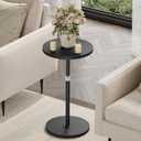 Asgolion Round Side Table Set of 2, Adjustable-Height Small Drink Table, Pedestal Martini Stand, Weighted Base Cocktail Table Accent Nightstand for Living Room, Bedroom, Bathroom, Office, Black