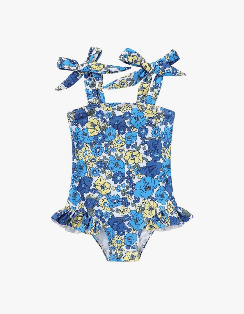 Toddler Swimsuit Girl Color Block Stripe One-Piece Swimwear Baby Girl Size 9-12
