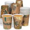 DYLIVeS Animal Birthday Paper Cups, Jungle Safari Disposable Cups Zoo Wild Woodland Summer Tropical Cups Brown and Gold Foil Drink Cups Kids Party Cups for Birthday Party Supplies, 9 OZ, 50 Count