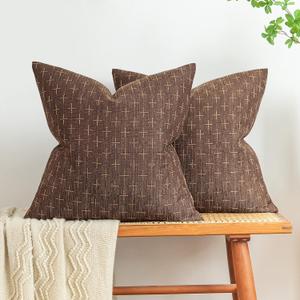 MIULEE Pack of 2 Decorative Vintage Burlap Linen Brown Throw Pillow Covers Modern Farmhouse Pillowcases Rustic Woven Textured Cushion Cover for Sofa Couch Bed 18x18 Inch Dark Coffee